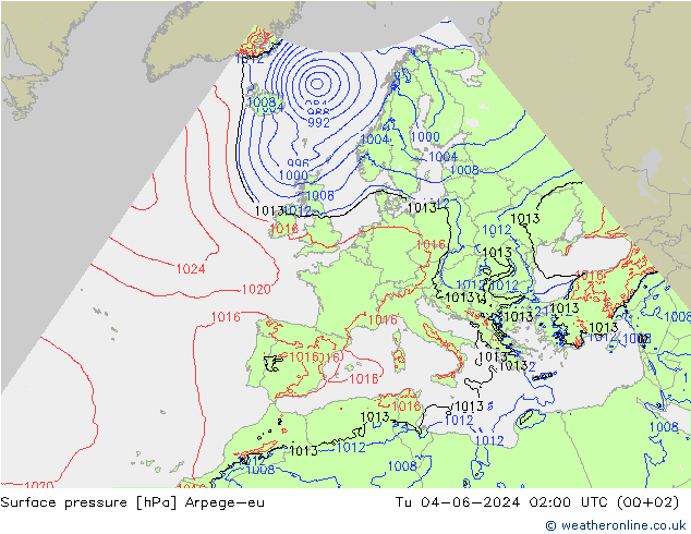 pressão do solo Arpege-eu Ter 04.06.2024 02 UTC