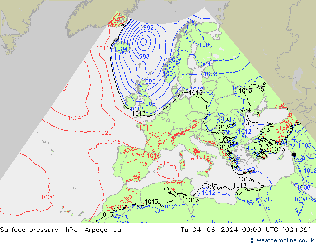 pressão do solo Arpege-eu Ter 04.06.2024 09 UTC