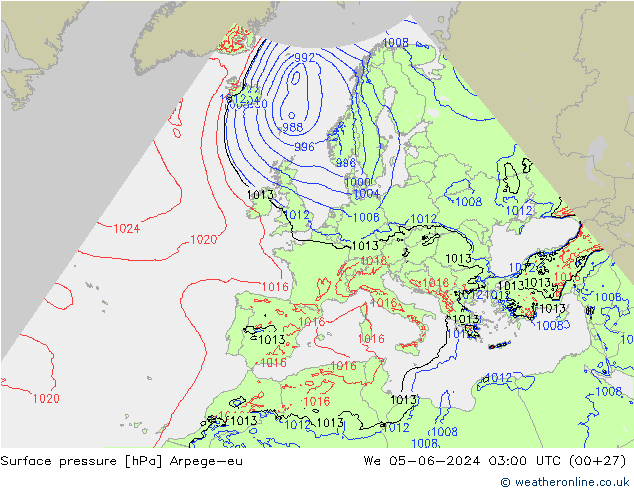 Bodendruck Arpege-eu Mi 05.06.2024 03 UTC