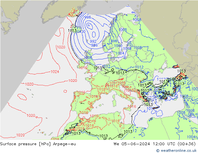 Yer basıncı Arpege-eu Çar 05.06.2024 12 UTC