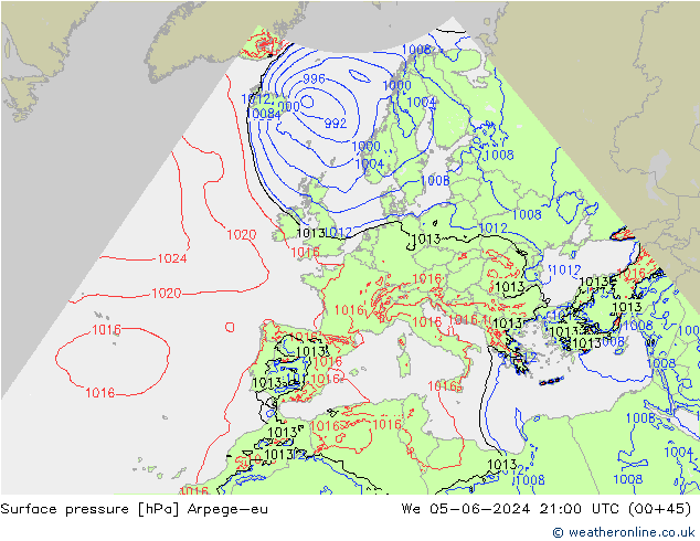 Luchtdruk (Grond) Arpege-eu wo 05.06.2024 21 UTC