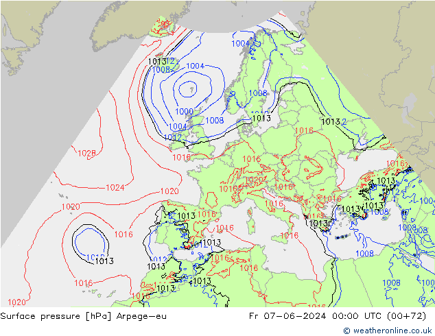 Atmosférický tlak Arpege-eu Pá 07.06.2024 00 UTC