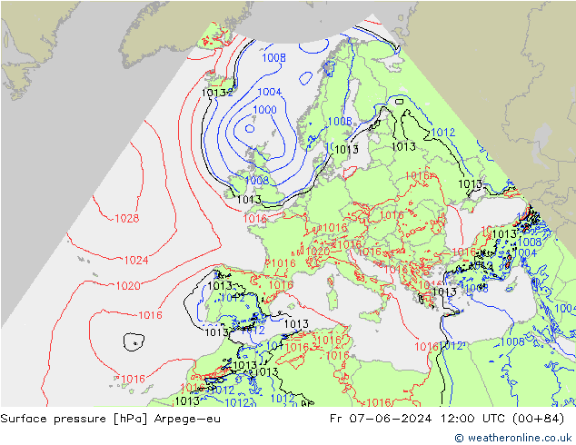 Surface pressure Arpege-eu Fr 07.06.2024 12 UTC