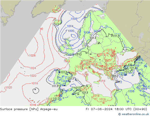 Presión superficial Arpege-eu vie 07.06.2024 18 UTC