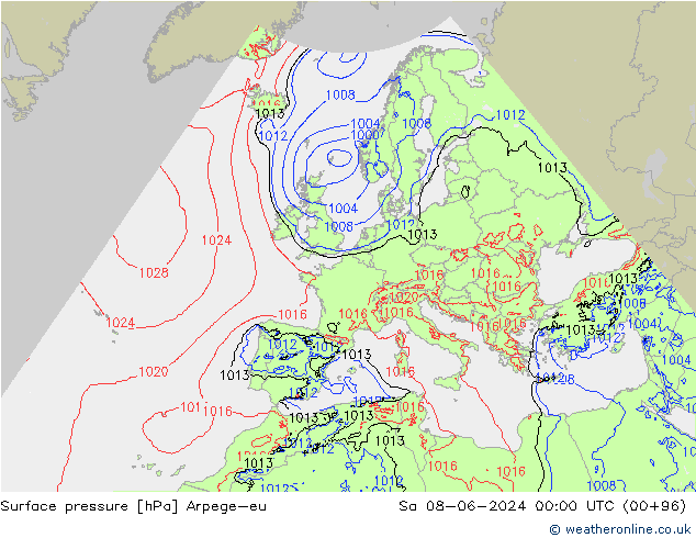 Surface pressure Arpege-eu Sa 08.06.2024 00 UTC