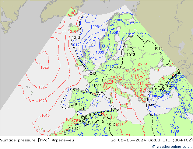 Surface pressure Arpege-eu Sa 08.06.2024 06 UTC