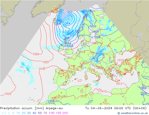 Precipitation accum. Arpege-eu вт 04.06.2024 06 UTC