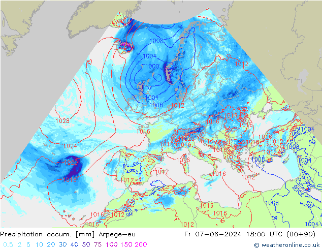 Precipitation accum. Arpege-eu pt. 07.06.2024 18 UTC