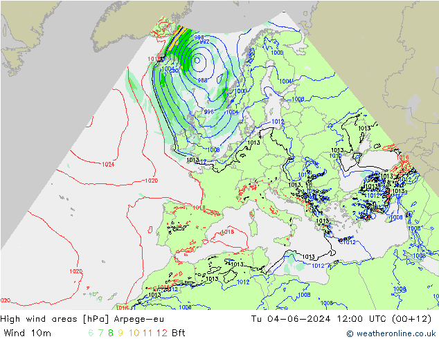 High wind areas Arpege-eu вт 04.06.2024 12 UTC