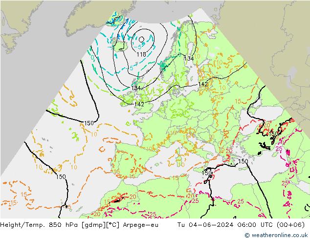 Height/Temp. 850 hPa Arpege-eu mar 04.06.2024 06 UTC