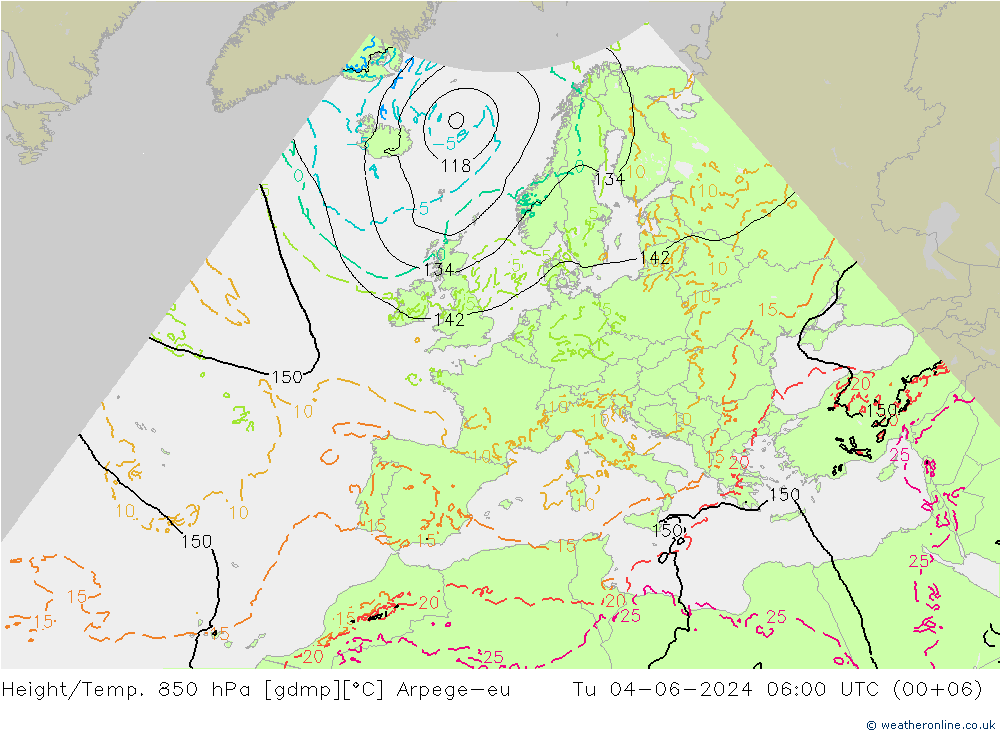 Height/Temp. 850 hPa Arpege-eu Di 04.06.2024 06 UTC