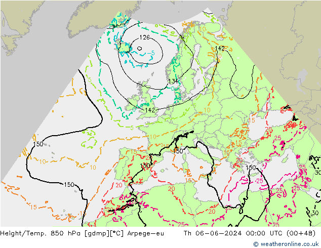 Yükseklik/Sıc. 850 hPa Arpege-eu Per 06.06.2024 00 UTC