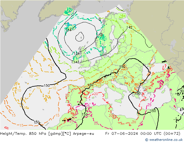 Height/Temp. 850 hPa Arpege-eu Fr 07.06.2024 00 UTC