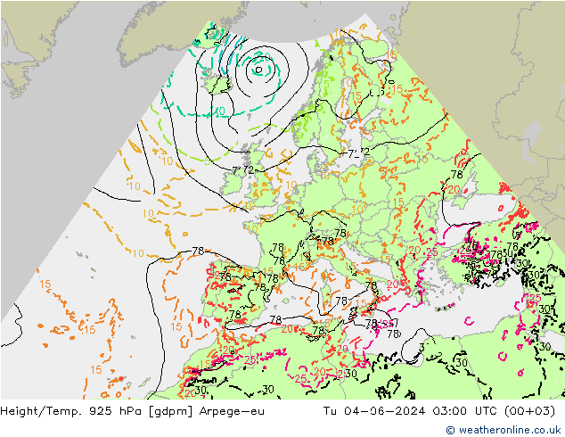 Height/Temp. 925 hPa Arpege-eu mar 04.06.2024 03 UTC