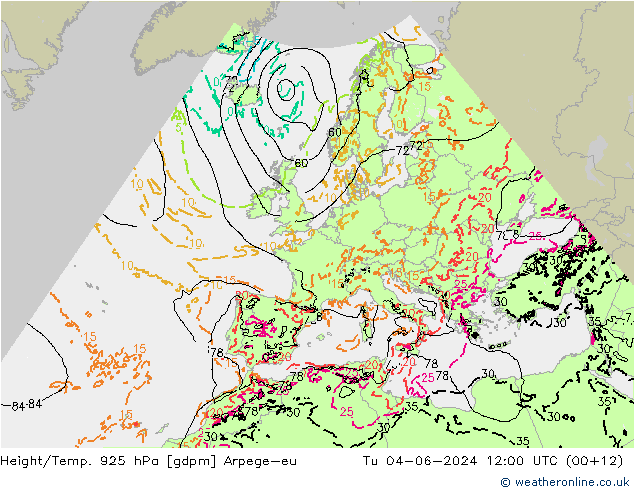 Height/Temp. 925 гПа Arpege-eu вт 04.06.2024 12 UTC