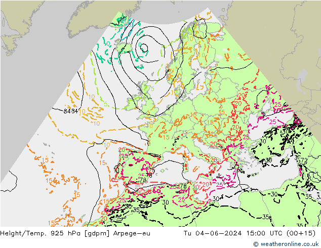 Height/Temp. 925 hPa Arpege-eu  04.06.2024 15 UTC