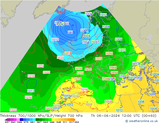 Thck 700-1000 hPa Arpege-eu  06.06.2024 12 UTC