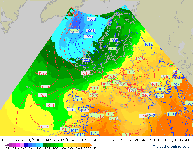 Schichtdicke 850-1000 hPa Arpege-eu Fr 07.06.2024 12 UTC