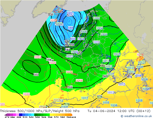 Dikte 500-1000hPa Arpege-eu di 04.06.2024 12 UTC