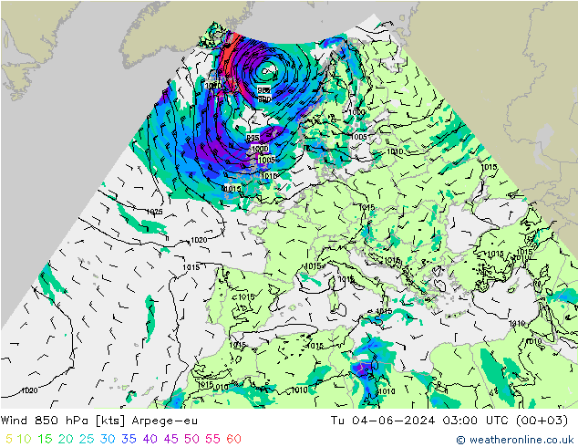 Wind 850 hPa Arpege-eu Di 04.06.2024 03 UTC