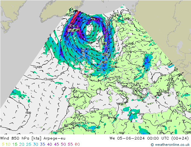 Wind 850 hPa Arpege-eu Mi 05.06.2024 00 UTC