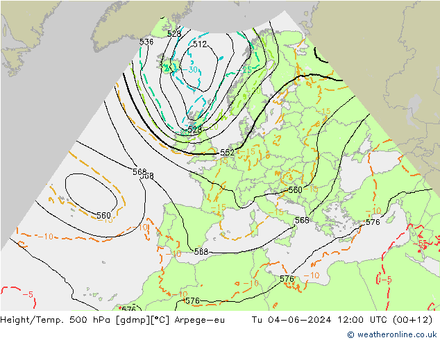 Geop./Temp. 500 hPa Arpege-eu mar 04.06.2024 12 UTC