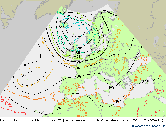 Height/Temp. 500 hPa Arpege-eu Th 06.06.2024 00 UTC