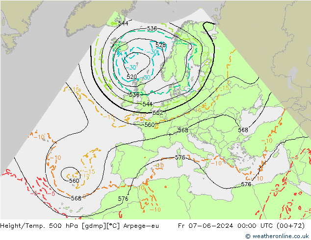 Height/Temp. 500 hPa Arpege-eu Sex 07.06.2024 00 UTC