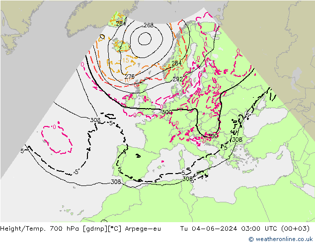 Height/Temp. 700 hPa Arpege-eu wto. 04.06.2024 03 UTC