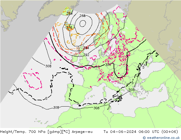 Height/Temp. 700 hPa Arpege-eu Di 04.06.2024 06 UTC