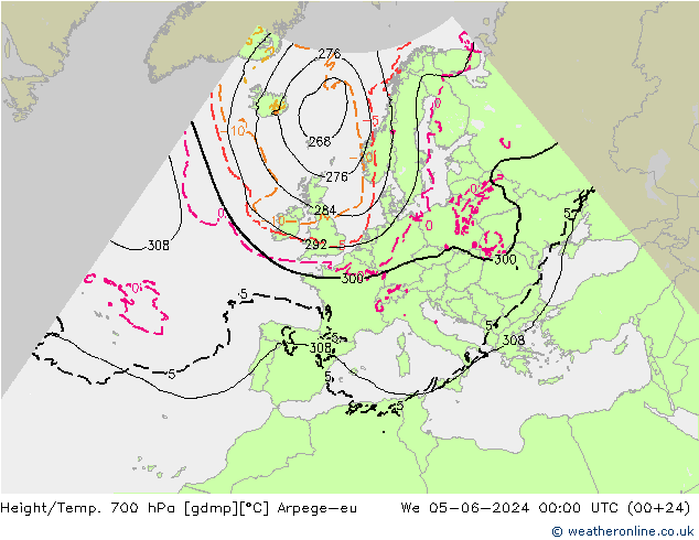 Height/Temp. 700 hPa Arpege-eu We 05.06.2024 00 UTC