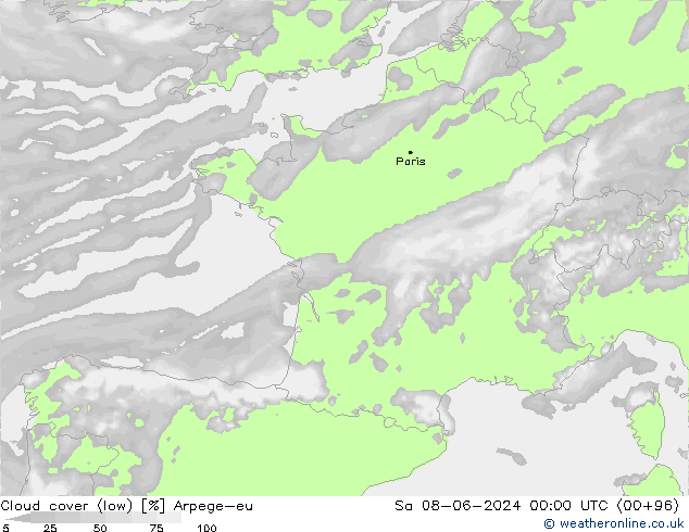 zachmurzenie (niskie) Arpege-eu so. 08.06.2024 00 UTC