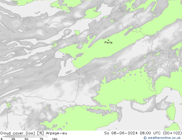 Bewolking (Laag) Arpege-eu za 08.06.2024 06 UTC