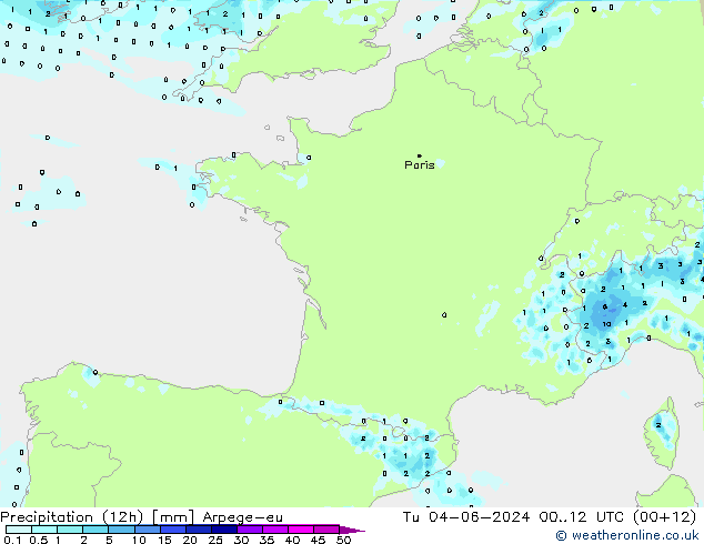 Yağış (12h) Arpege-eu Sa 04.06.2024 12 UTC