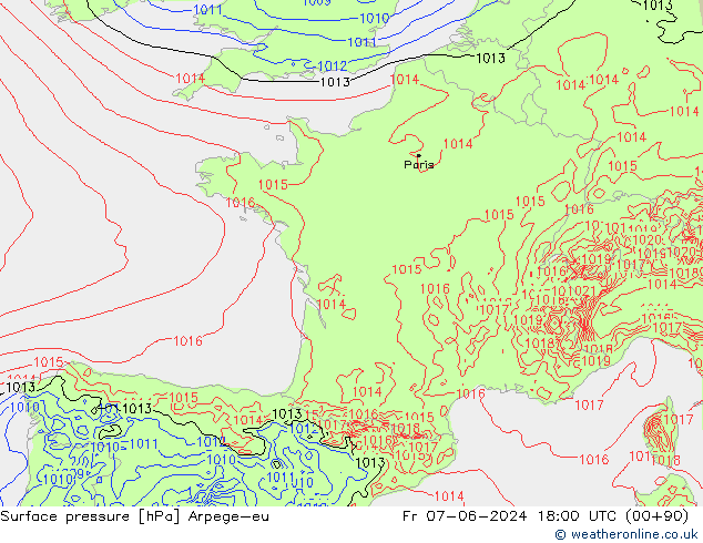 Luchtdruk (Grond) Arpege-eu vr 07.06.2024 18 UTC