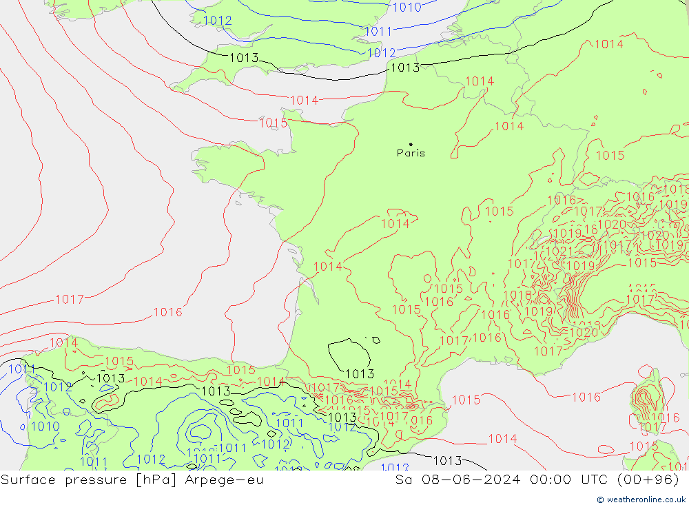 Surface pressure Arpege-eu Sa 08.06.2024 00 UTC