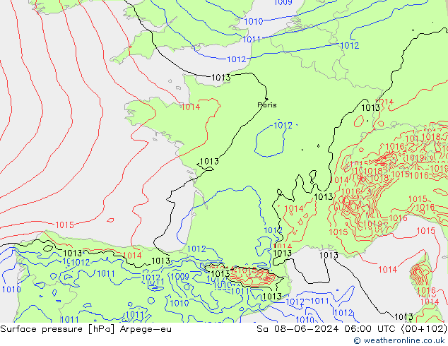 Surface pressure Arpege-eu Sa 08.06.2024 06 UTC