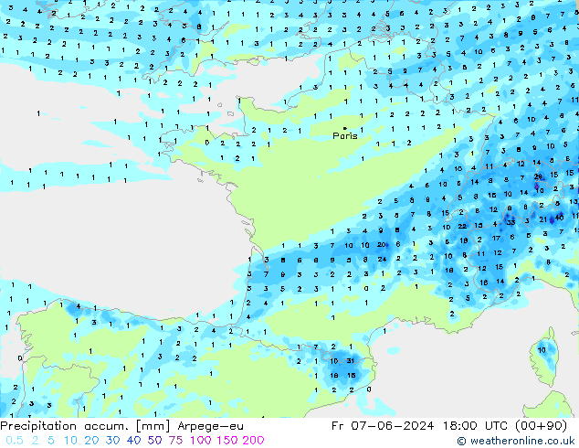 Precipitación acum. Arpege-eu vie 07.06.2024 18 UTC