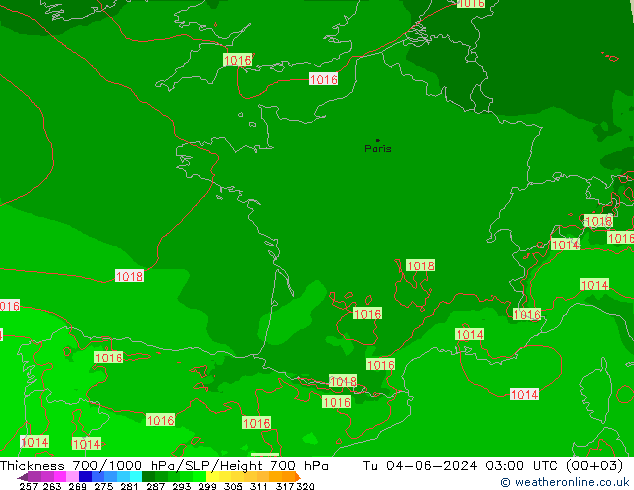 Thck 700-1000 hPa Arpege-eu Ter 04.06.2024 03 UTC