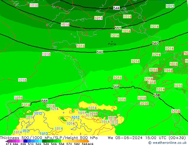 Thck 500-1000hPa Arpege-eu We 05.06.2024 15 UTC