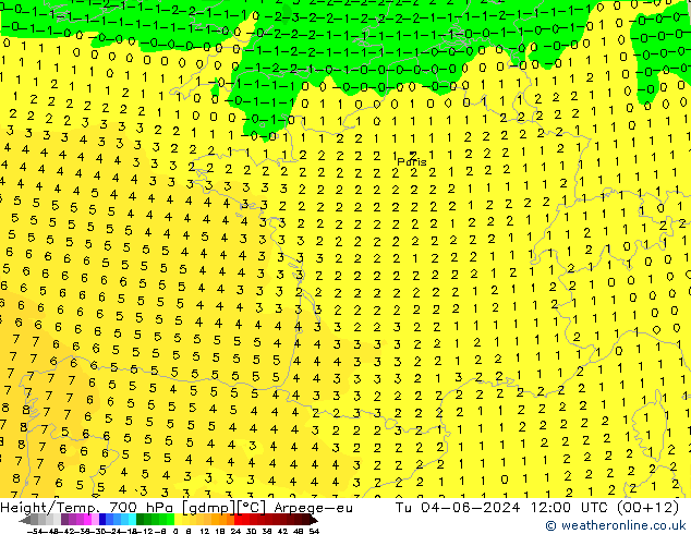 Hoogte/Temp. 700 hPa Arpege-eu di 04.06.2024 12 UTC