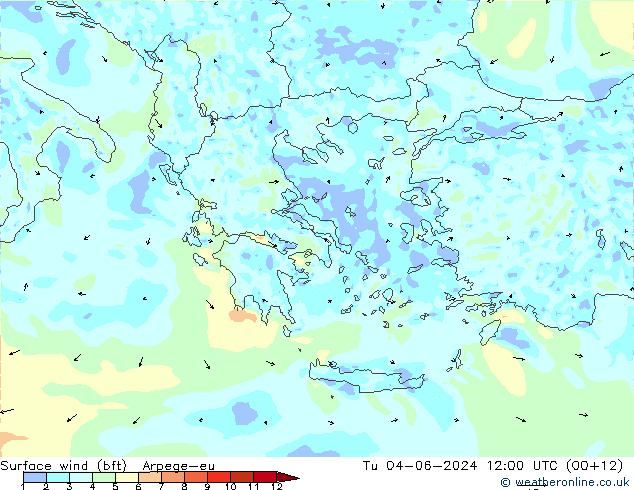 Vent 10 m (bft) Arpege-eu mar 04.06.2024 12 UTC