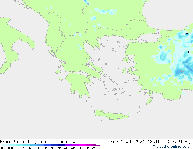 Precipitación (6h) Arpege-eu vie 07.06.2024 18 UTC