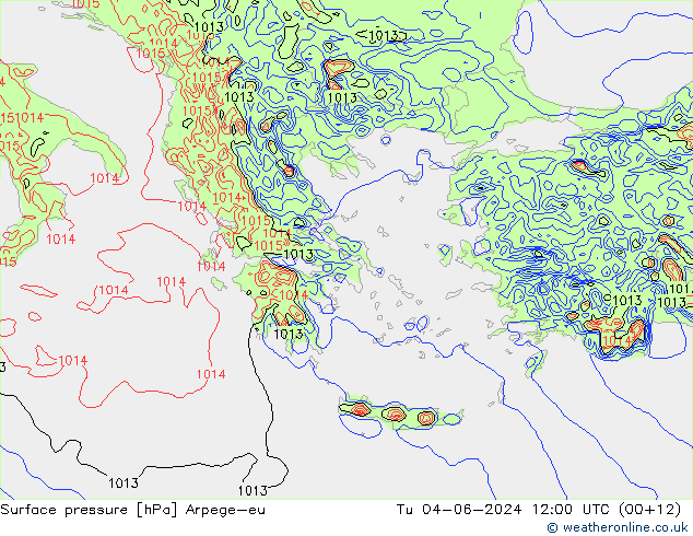 Surface pressure Arpege-eu Tu 04.06.2024 12 UTC