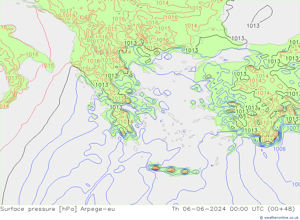 Surface pressure Arpege-eu Th 06.06.2024 00 UTC