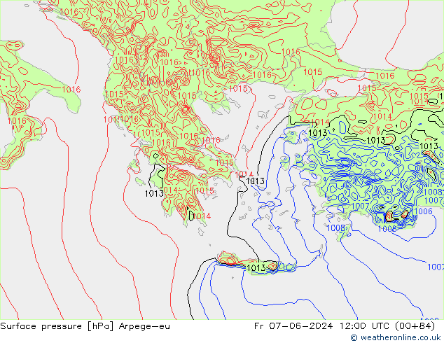 Pressione al suolo Arpege-eu ven 07.06.2024 12 UTC