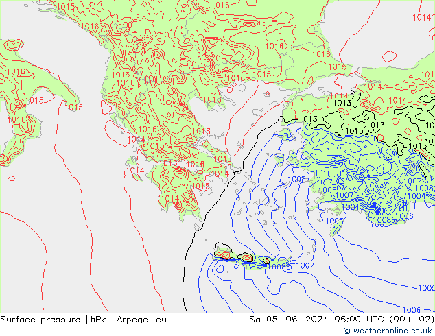 ciśnienie Arpege-eu so. 08.06.2024 06 UTC