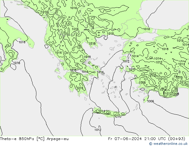 Theta-e 850hPa Arpege-eu vie 07.06.2024 21 UTC