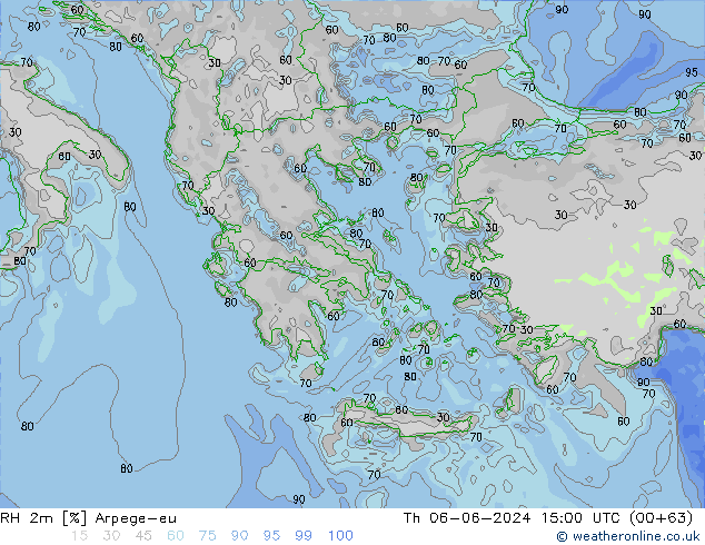 Humedad rel. 2m Arpege-eu jue 06.06.2024 15 UTC