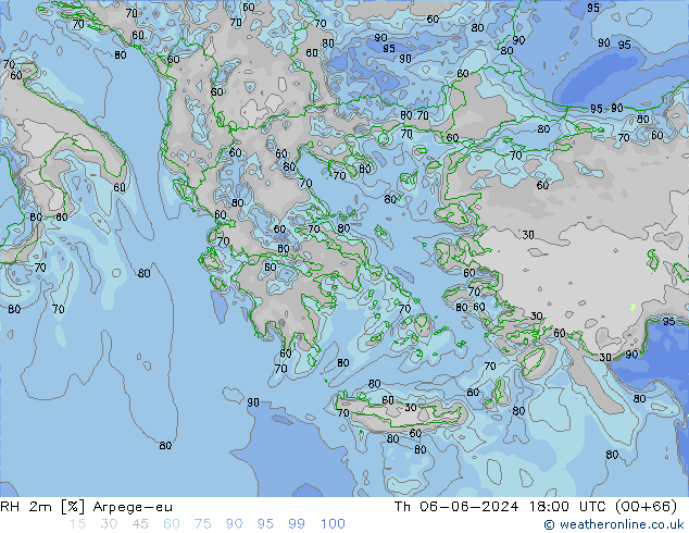 RH 2m Arpege-eu Th 06.06.2024 18 UTC